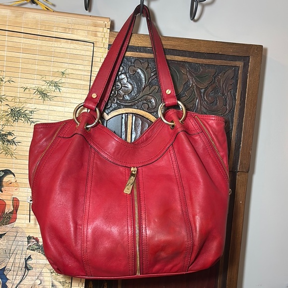 MICHAEL Michael Kors Handbags - MICHAEL Michael Kors Red Leather Hobo Shoulder Bag